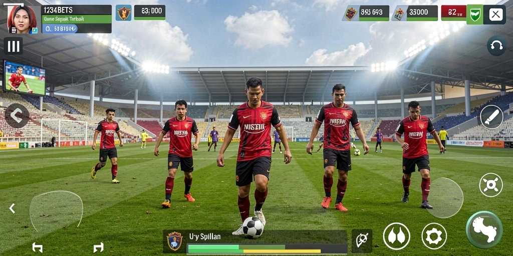 Gameplay 1234BETS yang mengasyikkan dengan aksi sepak bola seru.