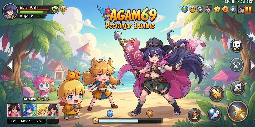 Tangkapan layar menunjukkan karakter yang beraksi di medan perang Anime.