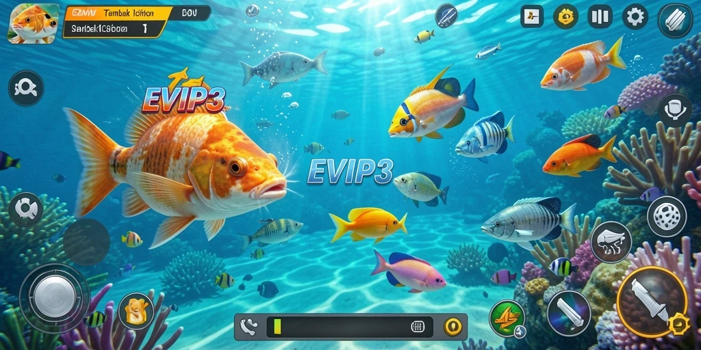 Gameplay menarik Tembak Ikan di EVIP3 dengan efek visual yang memukau.