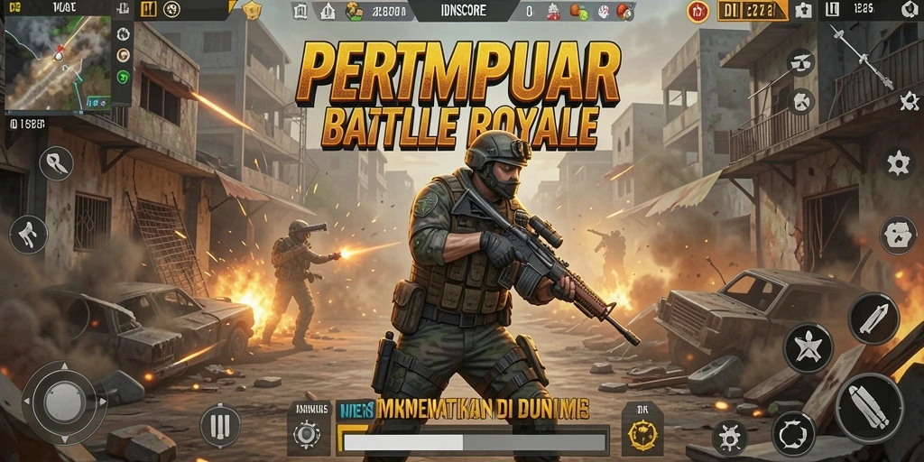 Tampilan gameplay seru IDNSCORE di medan pertempuran Battle Royale.