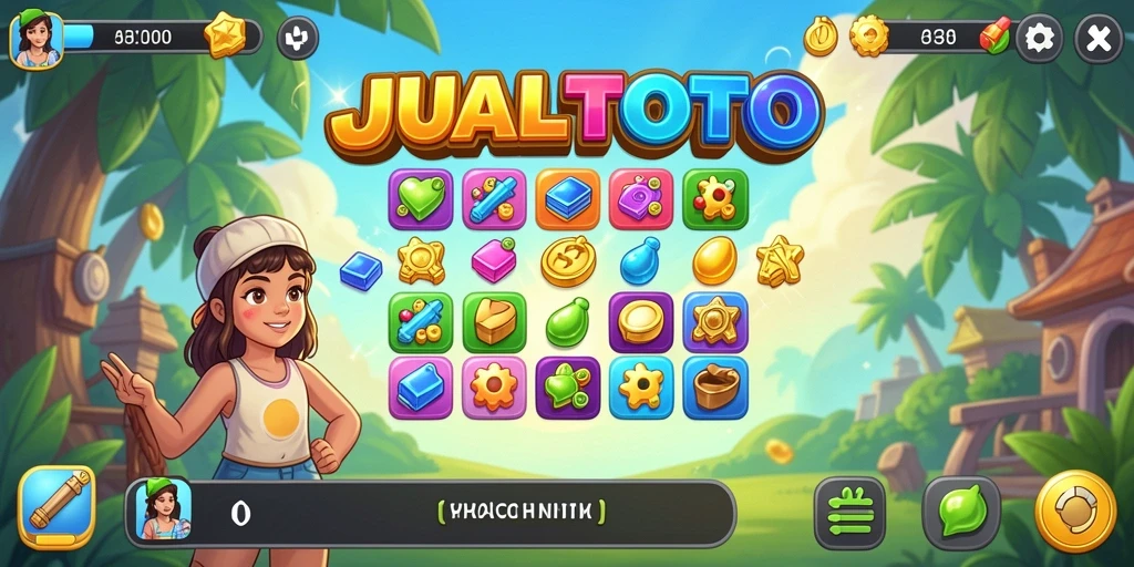 Screenshot JUALTOTO menampilkan gameplay Match-3 yang penuh warna dan seru.