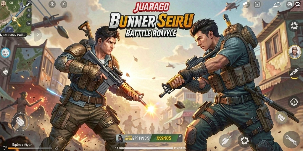 Tampilan gameplay seru JUARAGO dengan aksi Battle Royale yang mendebarkan.