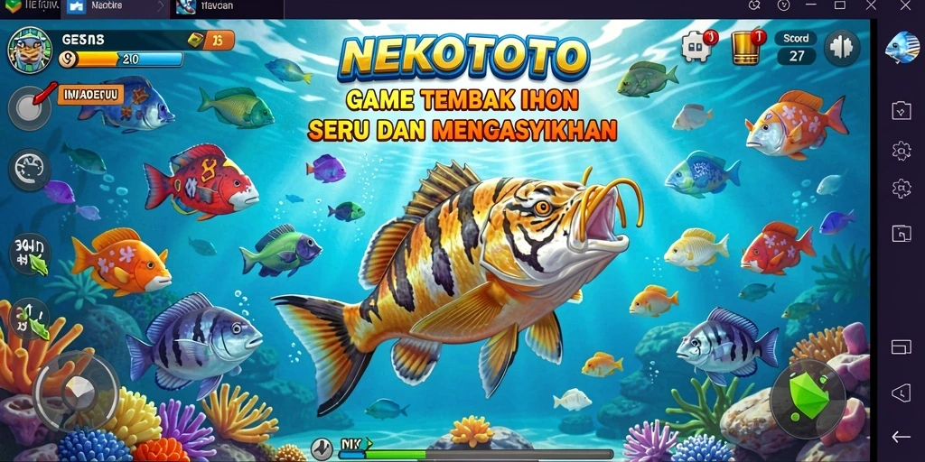 Tampilan gameplay seru NEKOTOTO saat menembak ikan.