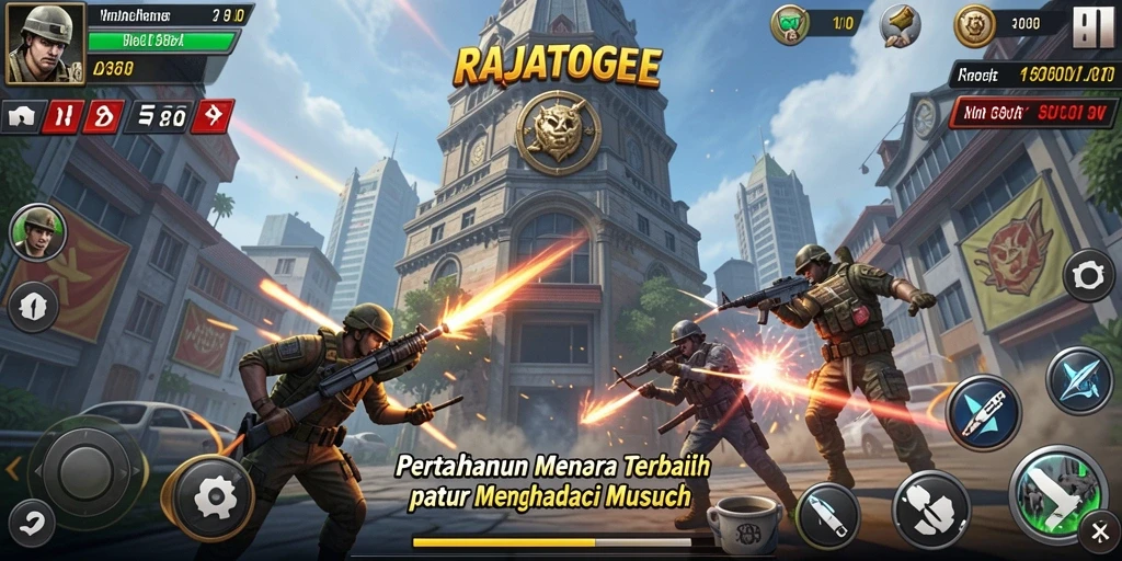 Screenshot menunjukkan aksi menara menghadapi gelombang musuh.