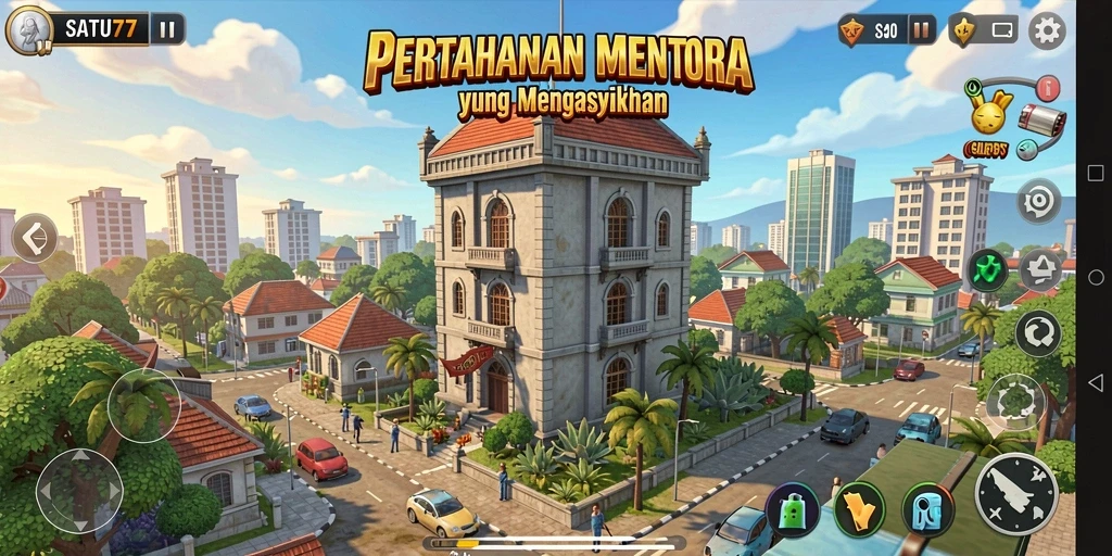 Tampilan gameplay bertahan dari serangan musuh di SATU77.