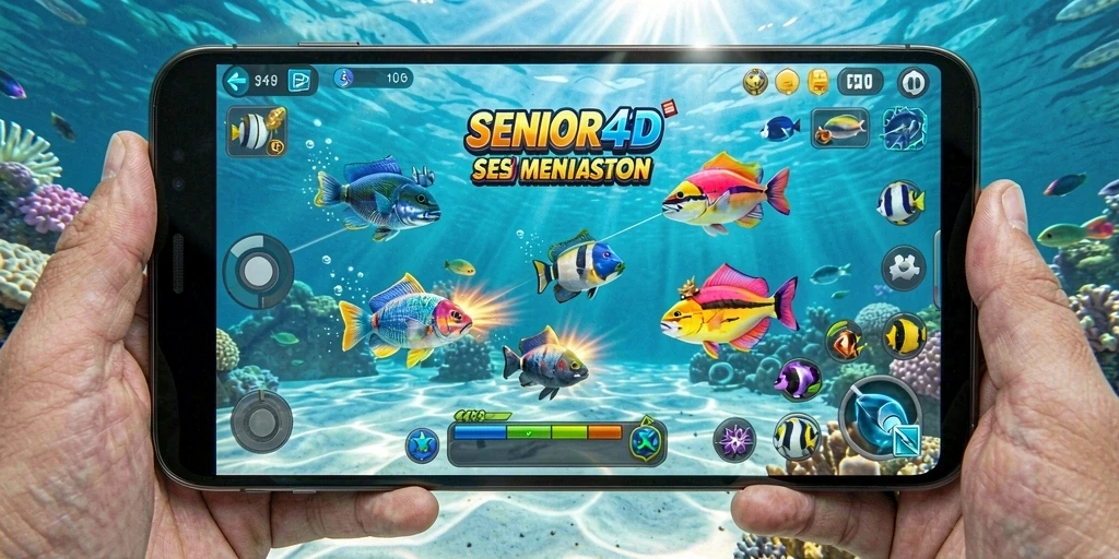 Tangkapan layar utama SENIOR4D menampilkan aksi seru dalam Tembak Ikan.