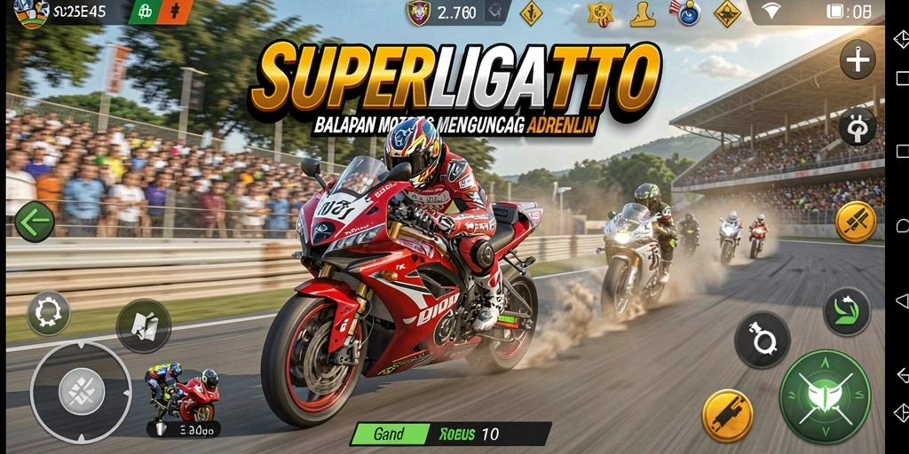 Screenshot gameplay SUPERLIGATOTO dengan adrenalin tinggi.