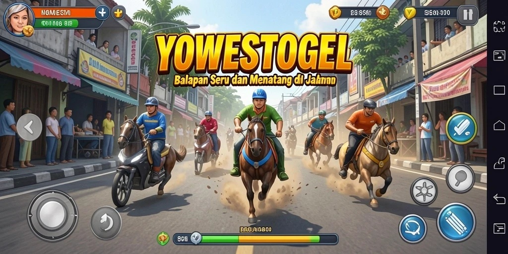 Tampilan gameplay seru di YOWESTOGEL dengan mobil balap yang cepat.